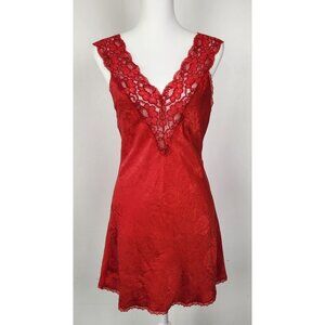 Vintage Val Mode Lingerie Y2K Red Satin And Lace Floral Print Babydoll Top Med?*